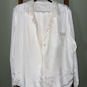 Lace-Trim White Satin Bridal Pajama Set